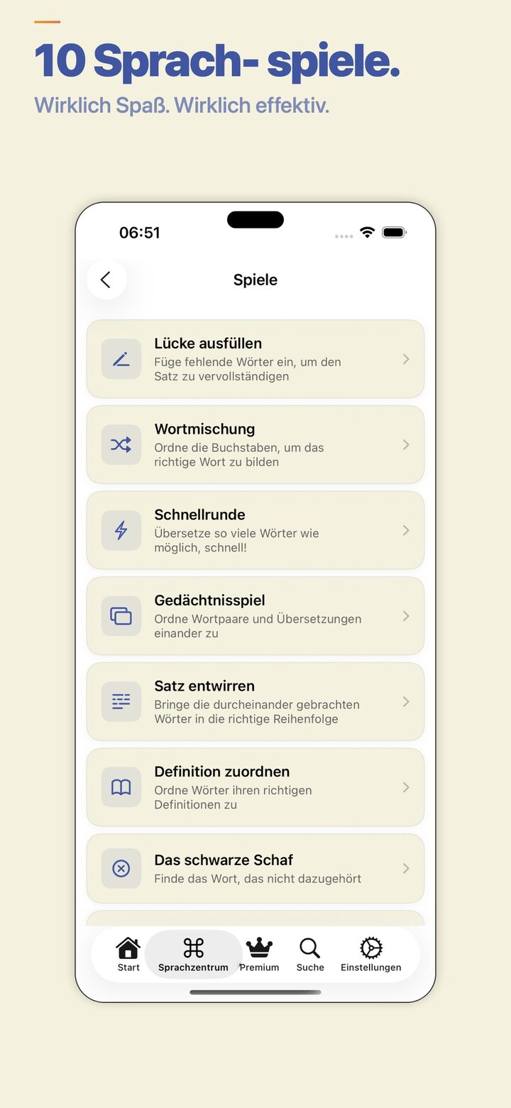 Games hub — practise vocabulary with word games