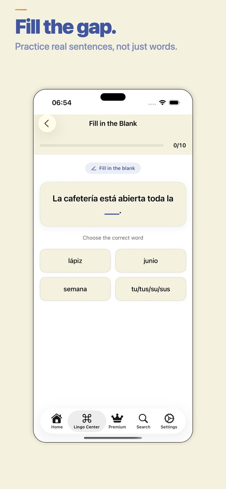 Fill-in-the-blank exercise for vocabulary practice