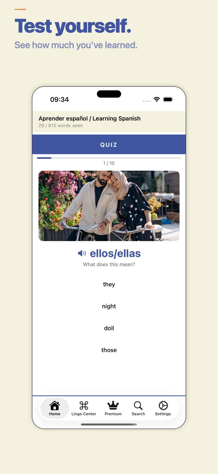 LingoSwipe vocabulary quiz