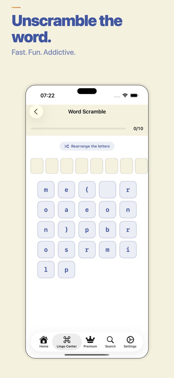 Word scramble game for spelling practice