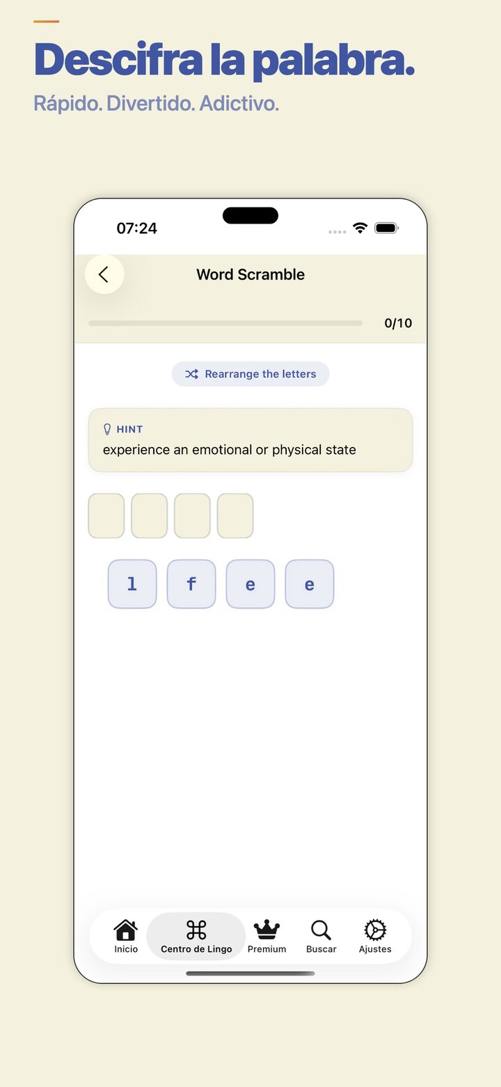 Word scramble game for spelling practice