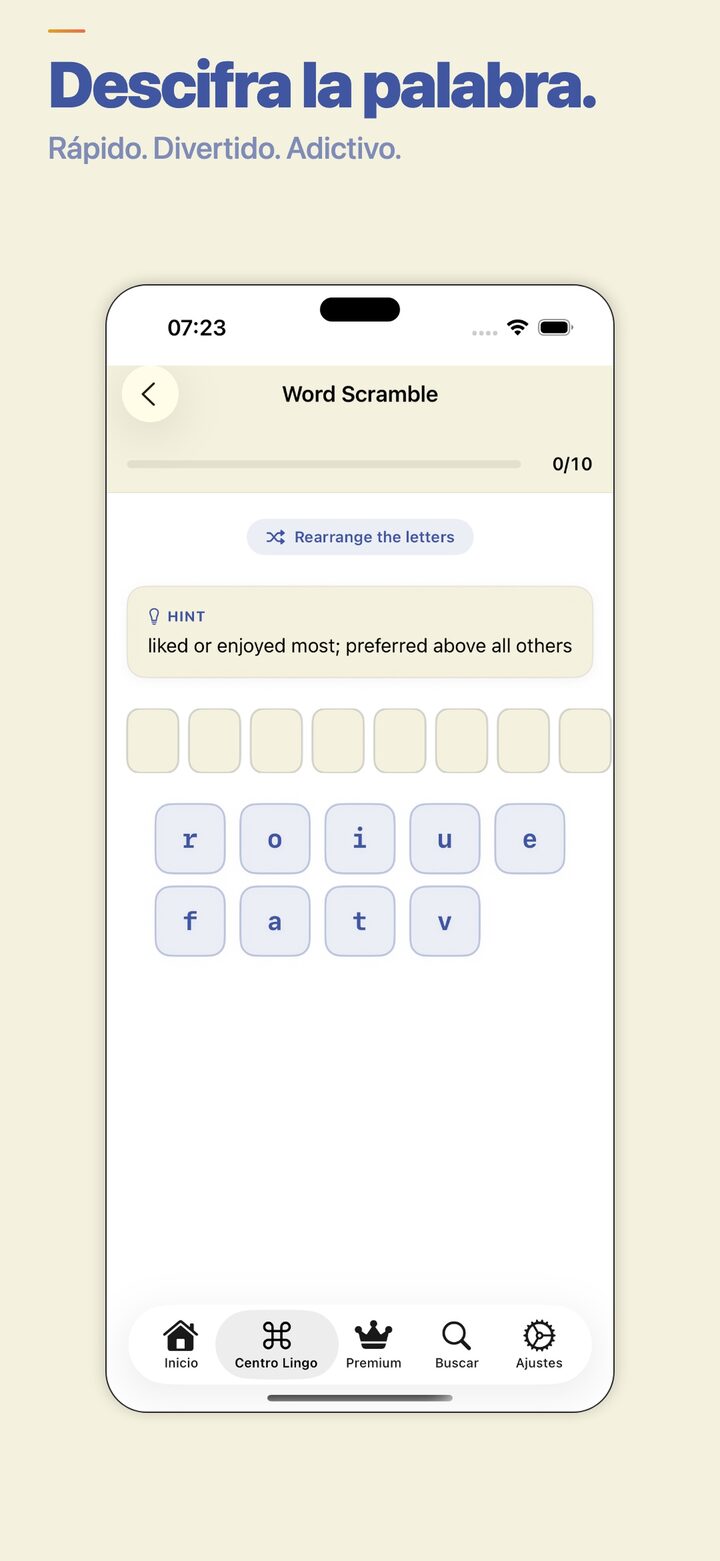 Word scramble game for spelling practice