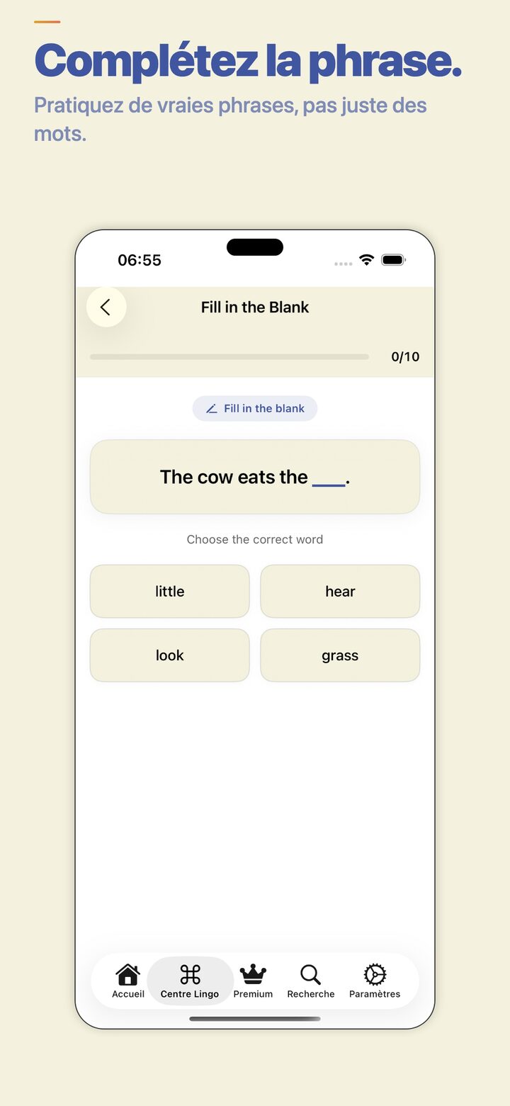 Fill-in-the-blank exercise for vocabulary practice
