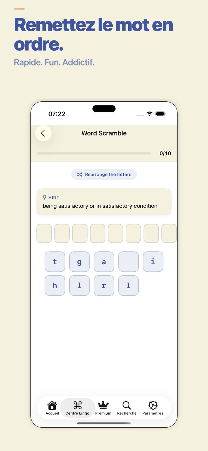 Word scramble game for spelling practice