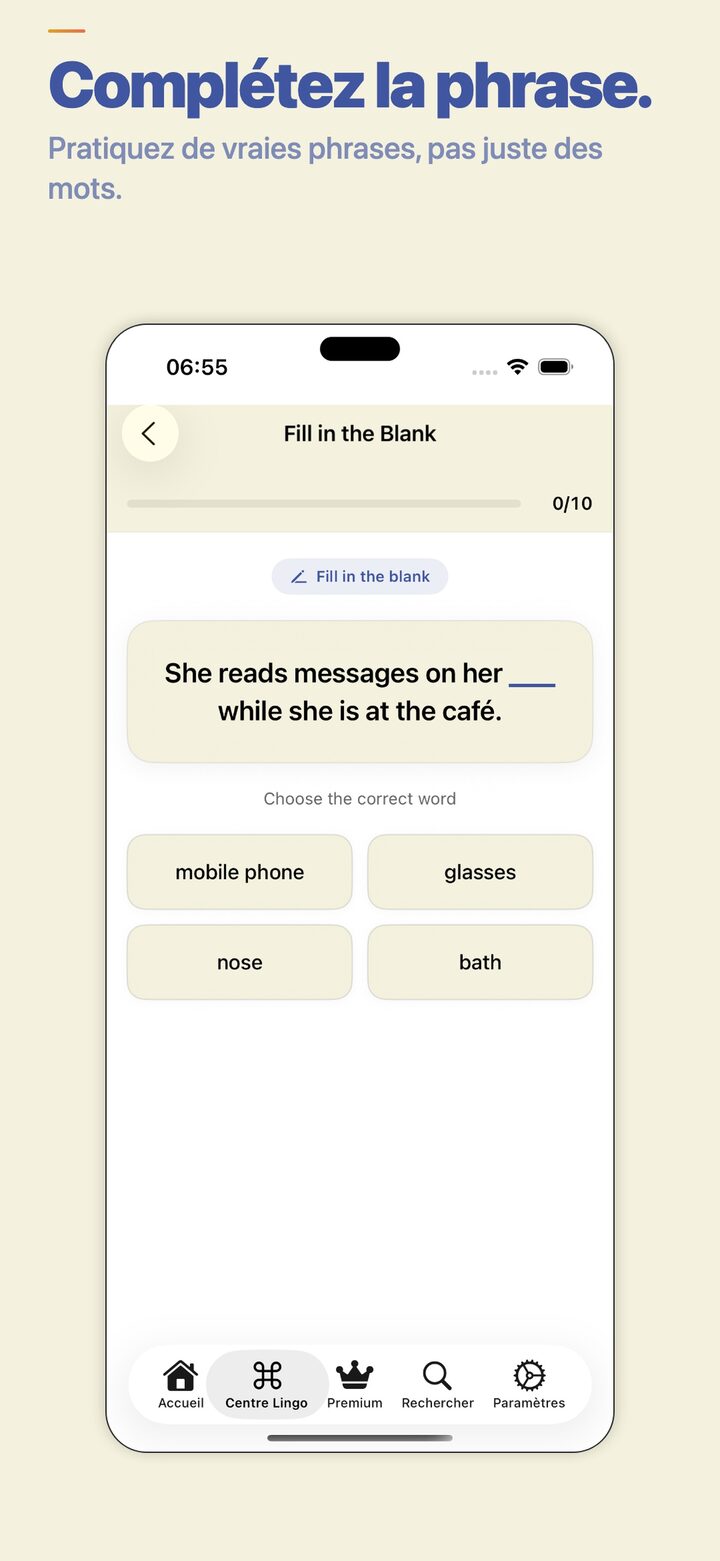 Fill-in-the-blank exercise for vocabulary practice