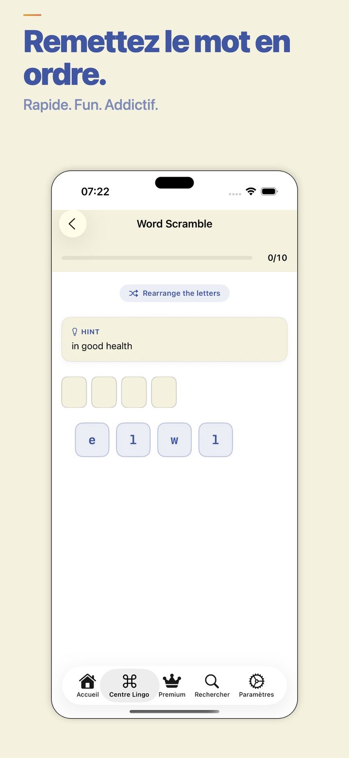 Word scramble game for spelling practice