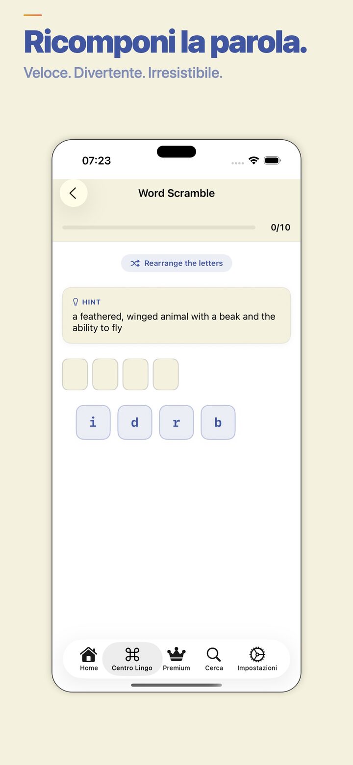 Word scramble game for spelling practice