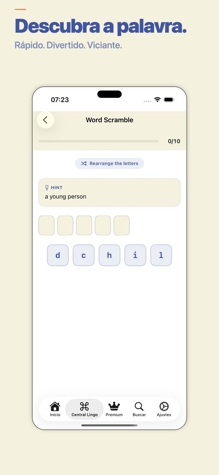 Word scramble game for spelling practice